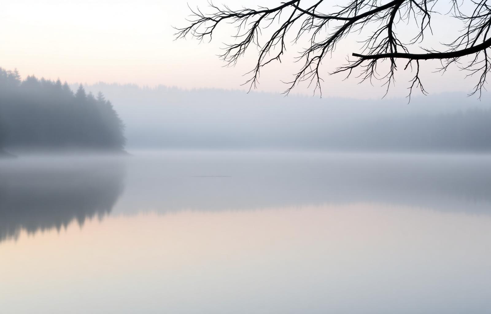Spegelblank sjö i gryning